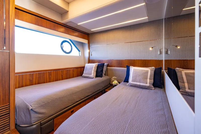 Kb Jr Yacht Photos Pics Luxurious twin cabin interior of 2020 Sunseeker Predator 74 yacht.