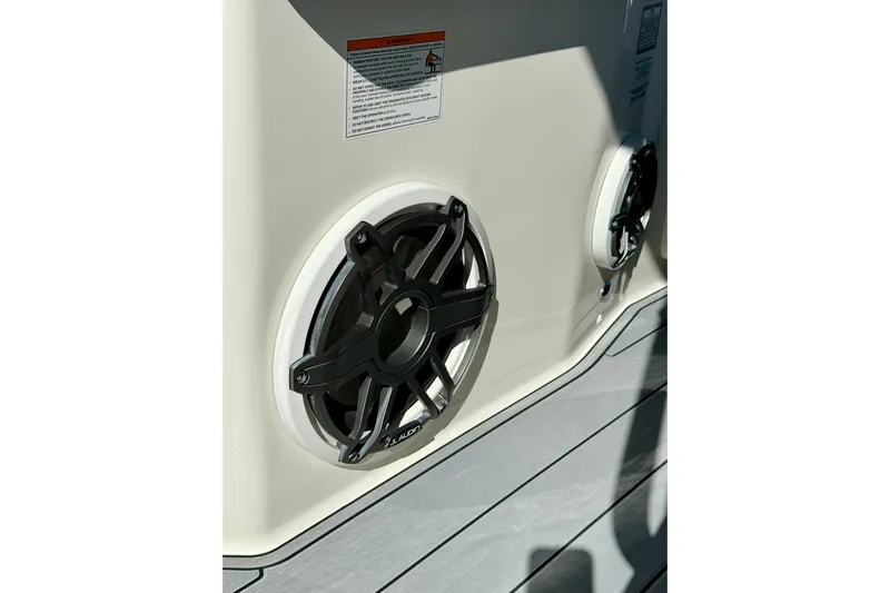 Ghost Rider Yacht Photos Pics 2024 Boston Whaler 360 Outrage boat speakers with JL Audio branding.