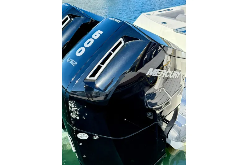 Ghost Rider Yacht Photos Pics Boston Whaler 360 Outrage 2024 with powerful Mercury V12 600 outboard engine.