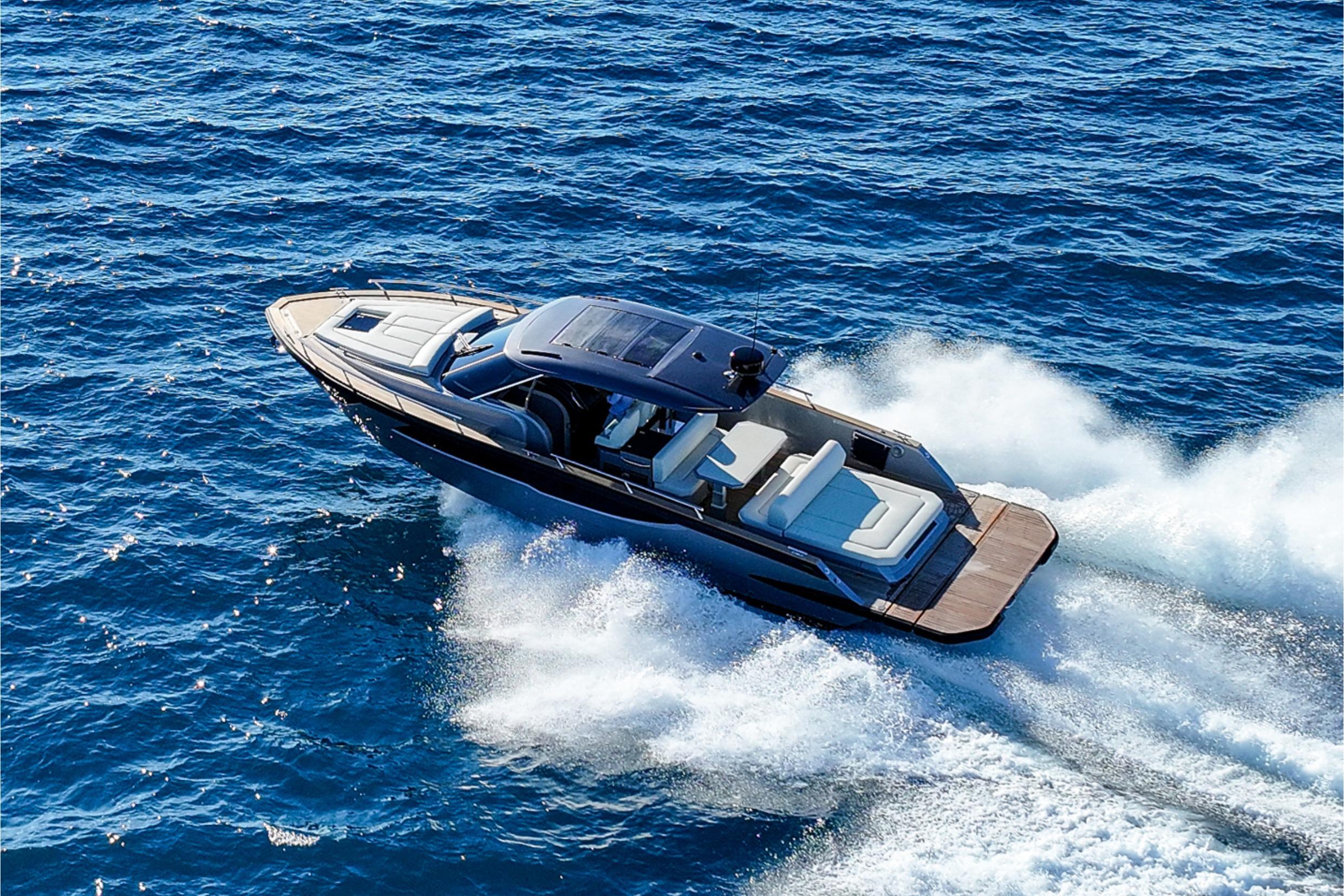 2024 Focus Forza 37 luxury yacht cruising on open blue sea.