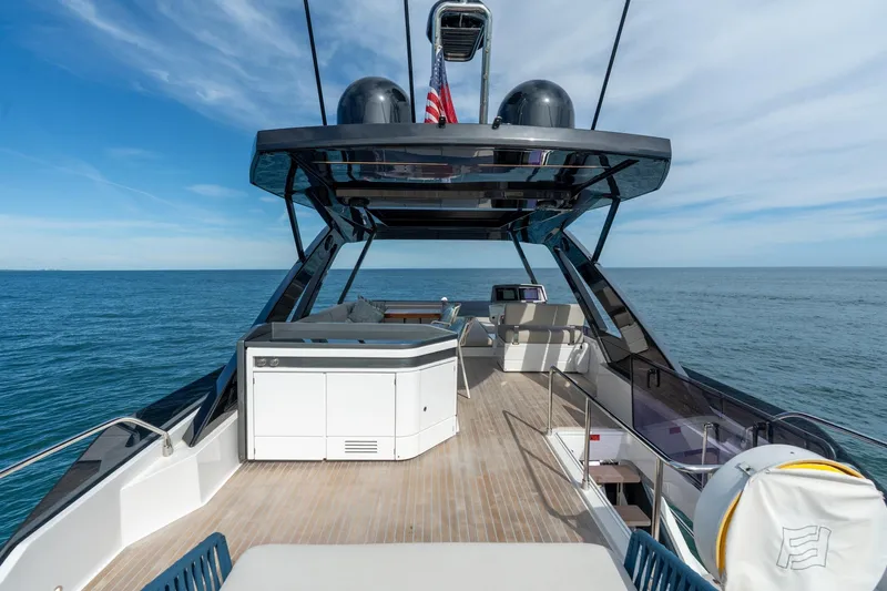  Yacht Photos Pics 2023 Ferretti Yachts 720 luxury yacht deck with ocean view and modern amenities.