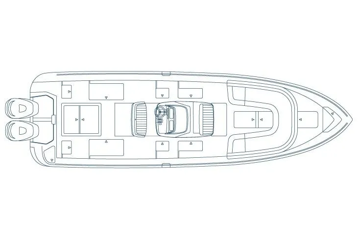  Yacht Photos Pics Top view schematic of a 2016 Intrepid 327 Center Console boat layout.
