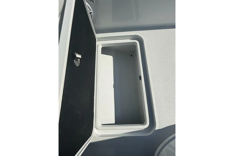  Yacht Photos Pics Open storage compartment on 2025 Yellowfin 26 Hybrid boat.