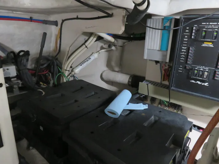  Yacht Photos Pics Engine room of 2001 Sea Ray 510DA yacht with electrical panel and equipment.