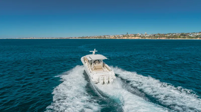 Robin Ann Yacht Photos Pics Boston Whaler 380 Outrage 2018 cruising on open blue water.