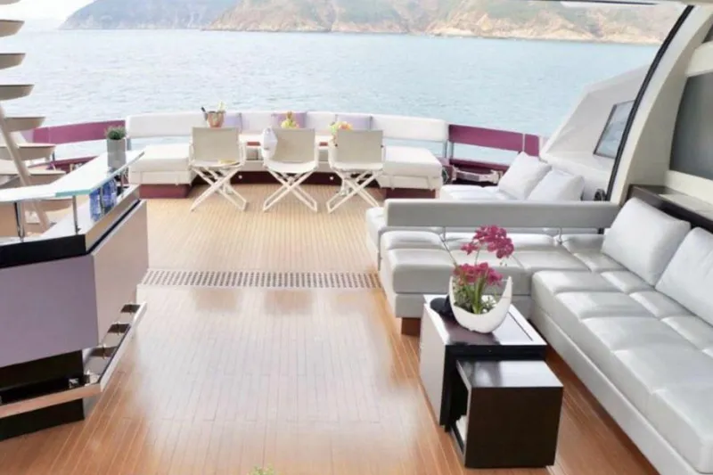Argonaut Yacht Photos Pics Luxurious 2011 Baia ONE HUNDRED yacht interior with elegant seating and ocean view.