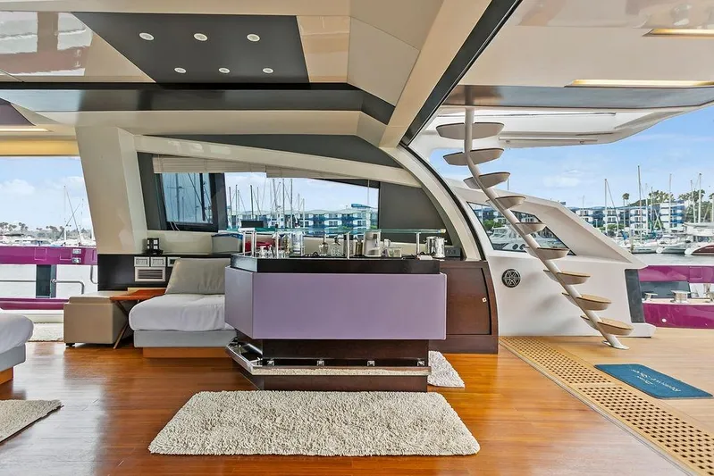 Argonaut Yacht Photos Pics Luxurious 2011 Baia yacht interior with modern design and spiral staircase.