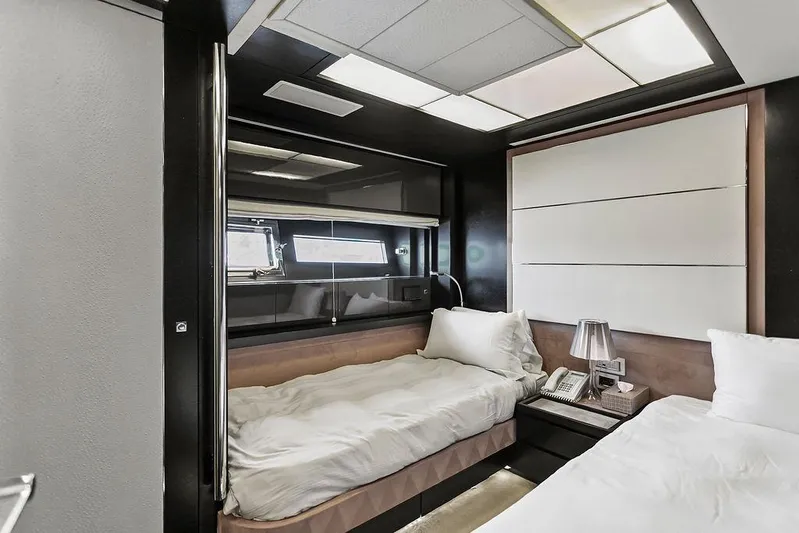 Argonaut Yacht Photos Pics Luxurious 2011 Baia yacht cabin with twin beds and modern decor.