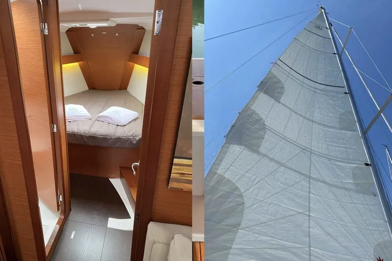  Yacht Photos Pics 2019 Dufour Grand Large 412 Grand Prix interior cabin and sail view.