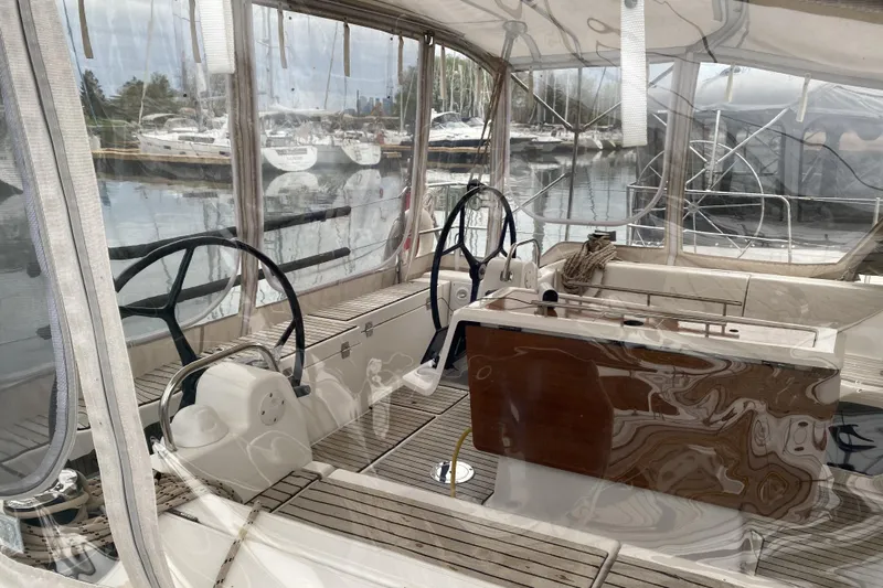  Yacht Photos Pics 2019 Dufour Grand Large 412 Grand Prix yacht interior with dual steering wheels.