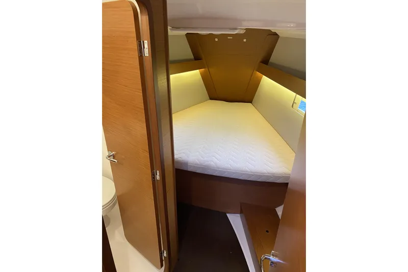  Yacht Photos Pics Cozy cabin interior of 2019 Dufour Grand Large 412 Grand Prix yacht.
