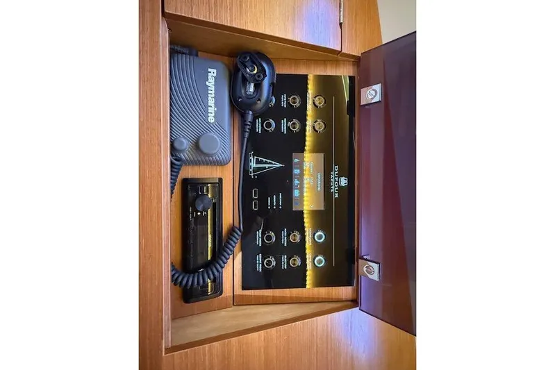 Yacht Photos Pics Control panel of 2019 Dufour Grand Large 412 Grand Prix yacht with Raymarine equipment.
