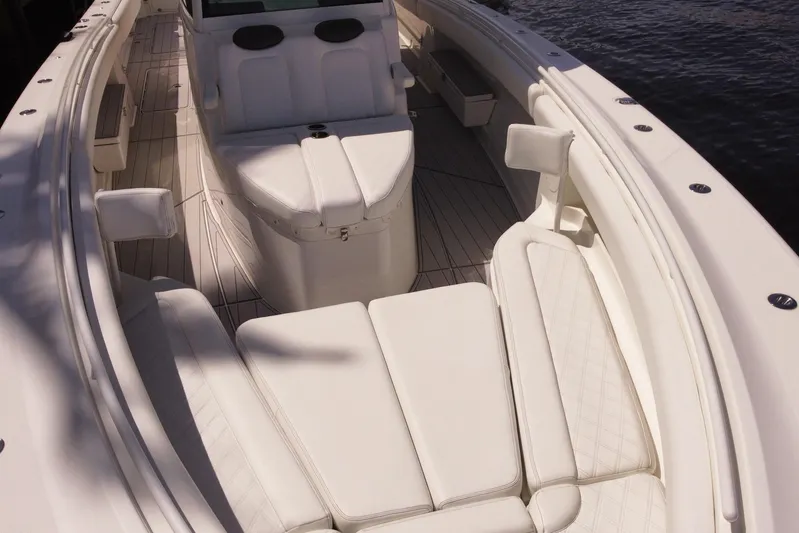  Yacht Photos Pics 2020 HCB 42 Siesta boat interior with luxurious white seating and spacious layout.