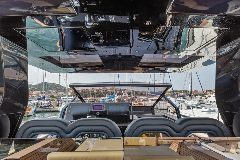  Yacht Photos Pics Interior view of a 2021 Seanfinity T4 yacht, showcasing sleek design and modern controls.