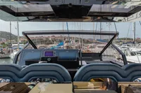 Cockpit view of 2021 Seanfinity T4 yacht with marina background.