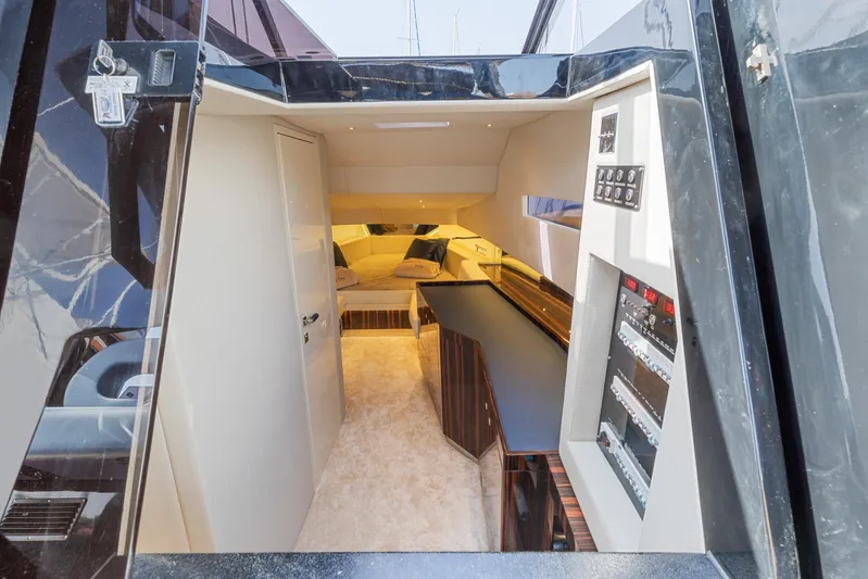  Yacht Photos Pics Interior of 2021 Seanfinity T4 yacht, featuring modern design and control panels.