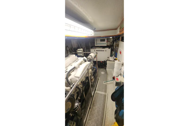 Slainte Yacht Photos Pics Engine room of 2006 Selene 40 Archer yacht, featuring mechanical equipment and systems.