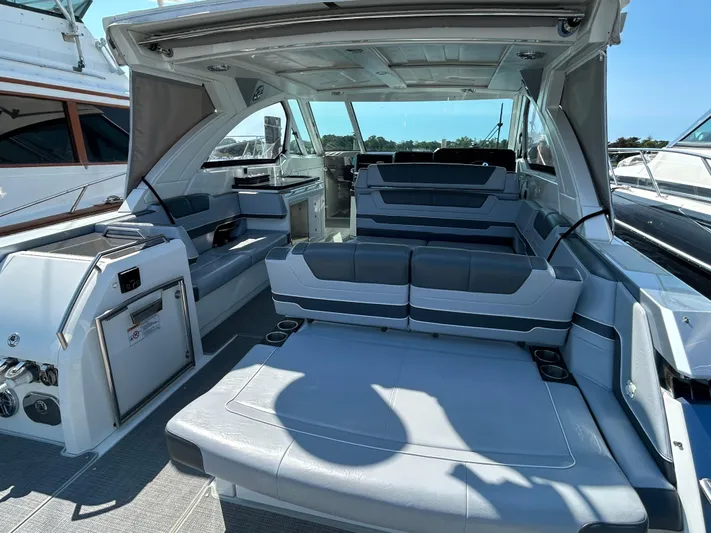  Yacht Photos Pics 2020 Formula 380 Super Sport Crossover boat interior with spacious seating and modern design.