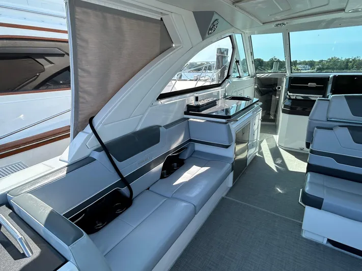  Yacht Photos Pics 2020 Formula 380 Super Sport Crossover interior with sleek seating and modern design.