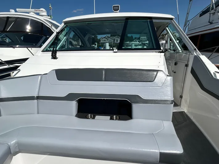  Yacht Photos Pics 2020 Formula 380 Super Sport Crossover boat interior with sleek seating and modern design.