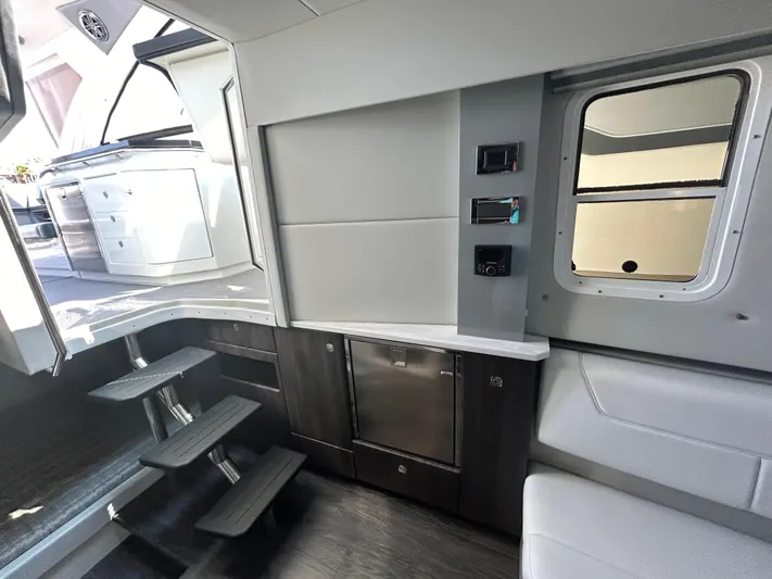  Yacht Photos Pics 2020 Formula 380 Super Sport Crossover interior with modern design and sleek cabinetry.