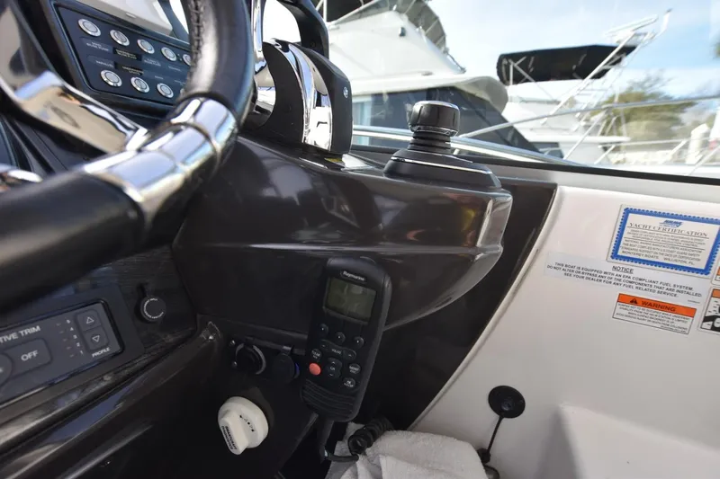 Dauntless Yacht Photos Pics 2017 Monterey 355 Sport Yacht helm with controls and navigation equipment.