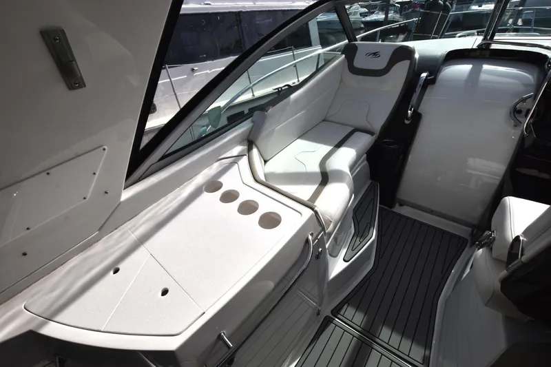 Dauntless Yacht Photos Pics 2017 Monterey 355 Sport Yacht interior with sleek seating and modern design.