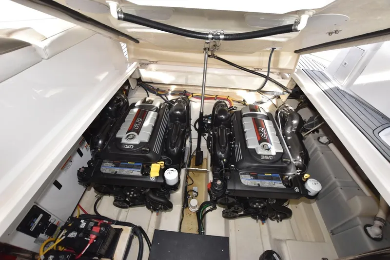 Dauntless Yacht Photos Pics Engine compartment of 2017 Monterey 355 Sport Yacht with dual 6.2L engines.