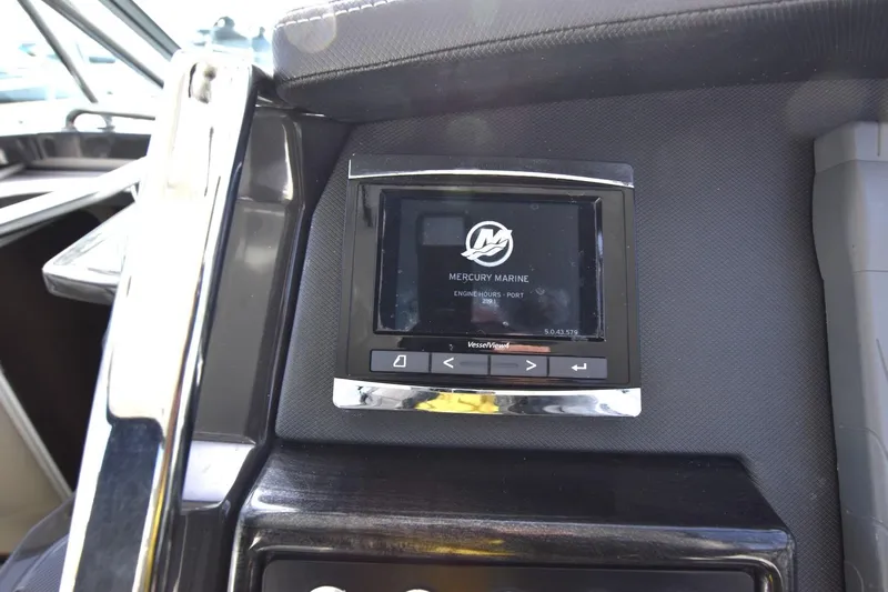 Dauntless Yacht Photos Pics Mercury Marine VesselView display on 2017 Monterey 355 Sport Yacht dashboard.