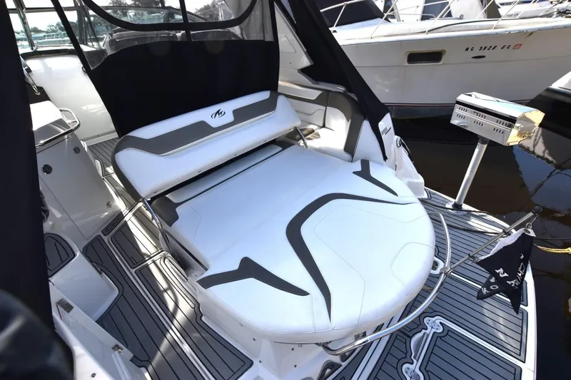 Dauntless Yacht Photos Pics 2017 Monterey 355 Sport Yacht interior with sleek seating and modern design.