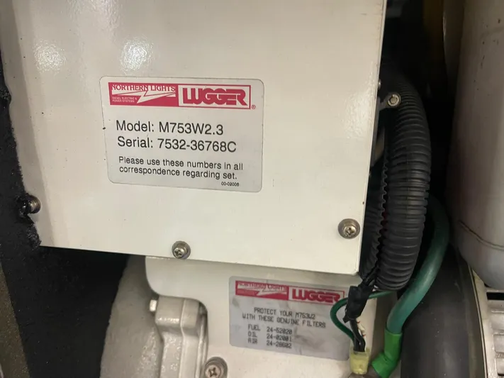  Yacht Photos Pics Label on machinery with model M753W2.3 and serial 7532-36768C, Hatteras 46 Convertible, 1980.