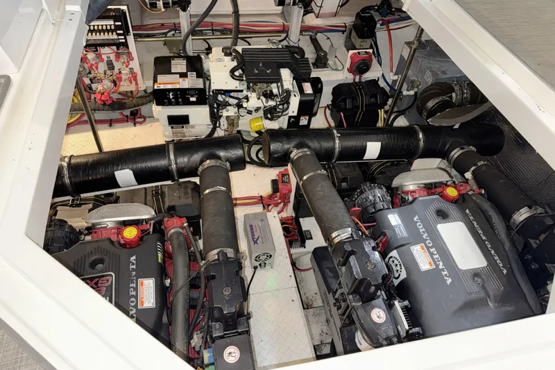  Yacht Photos Pics Engine room of 2005 Cruisers Yachts 420 Express with Volvo Penta engines.