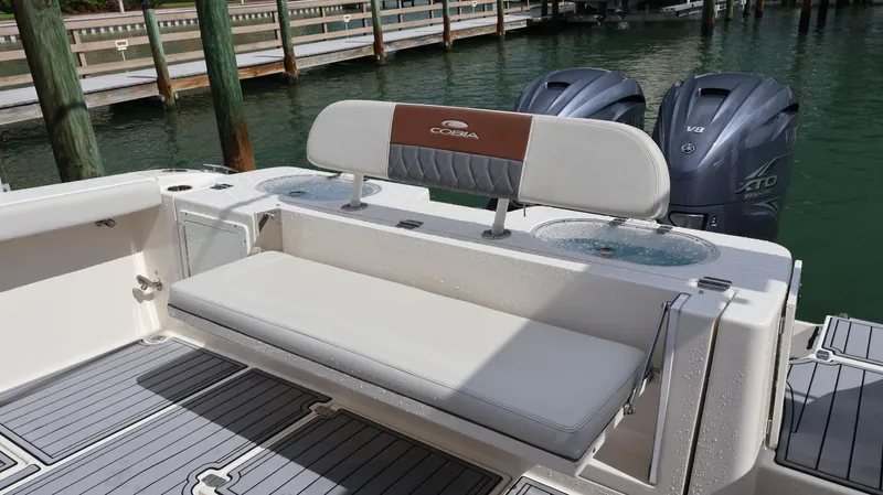 Big Sea Yacht Photos Pics 2020 Cobia 350 Center Console boat with seating and twin Yamaha V8 engines.
