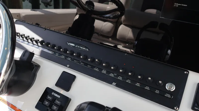 Big Sea Yacht Photos Pics Control panel of 2020 Cobia 350 Center Console boat with Yamaha controls.