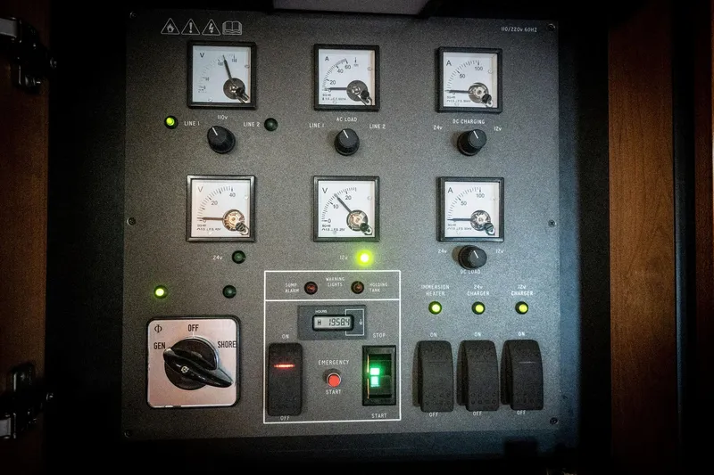  Yacht Photos Pics Control panel of a 1998 Sunseeker Predator 63 yacht with gauges and switches.