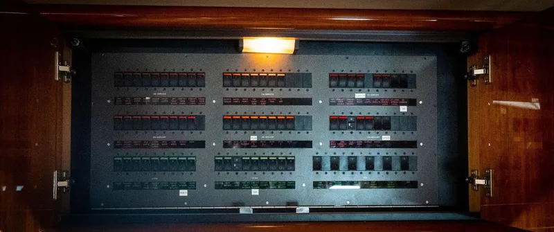  Yacht Photos Pics Electrical control panel of a 1998 Sunseeker Predator 63 yacht.