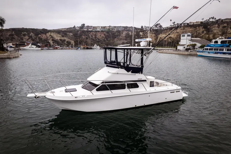 5th Kid Yacht Photos Pics 2023 Skipjack 26 Flybridge boat in a scenic marina setting.