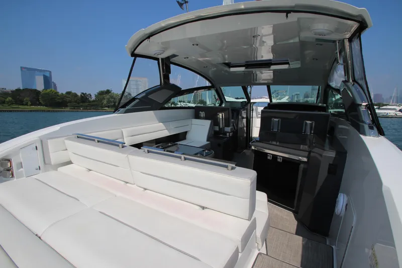  Yacht Photos Pics 2018 Cobalt A36 yacht interior with white seating and modern design.