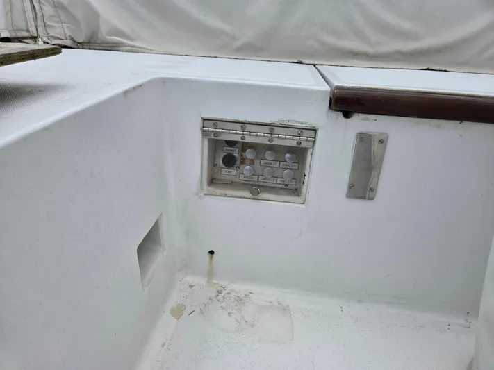 Perelandra Yacht Photos Pics Control panel on a 1968 Hinckley Bermuda 40 sailboat deck.