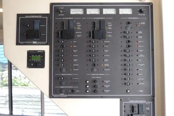  Yacht Photos Pics Electrical control panel on a 1999 Mainship 350 Trawler boat.