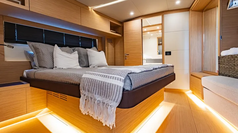 Available Now Yacht Photos Pics Luxurious interior of 2024 Pardo Yachts GT52 with modern design and ambient lighting.