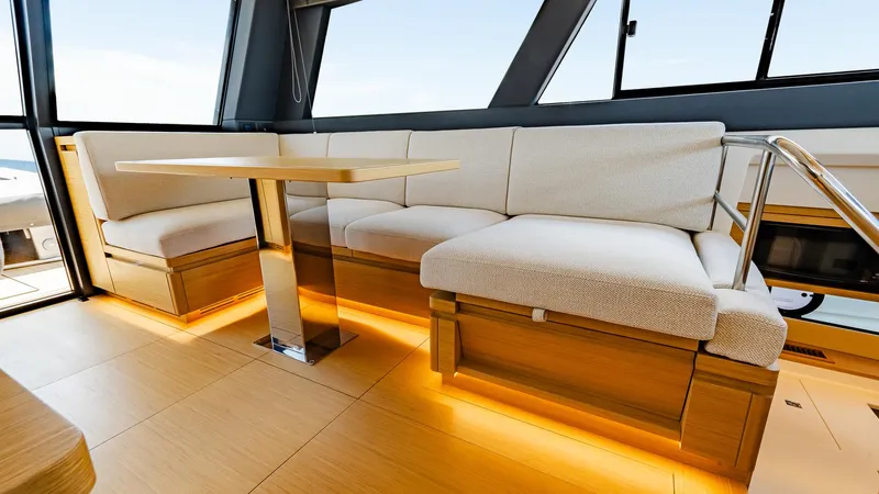 Available Now Yacht Photos Pics 2024 Pardo Yachts GT52 interior with modern seating and ambient lighting.