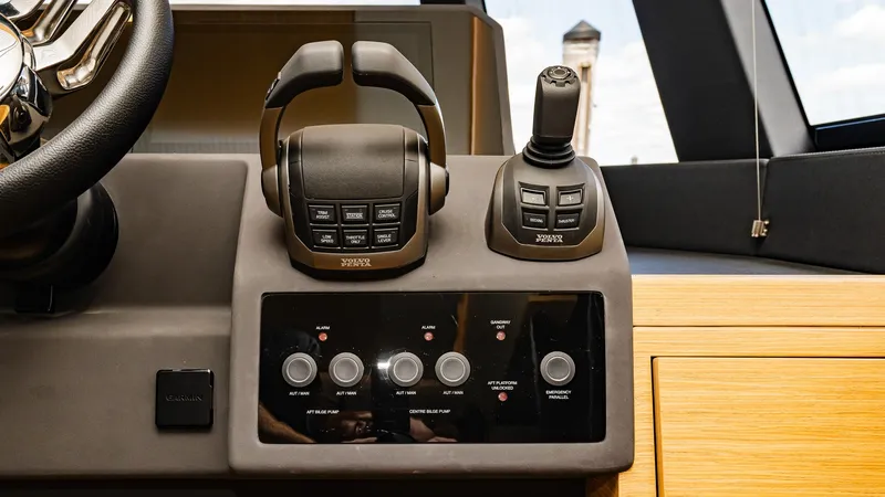 Available Now Yacht Photos Pics 2024 Pardo Yachts GT52 helm controls with joystick and throttle.