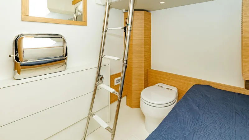 Available Now Yacht Photos Pics 2024 Pardo Yachts GT52 interior cabin with ladder, bed, and modern amenities.