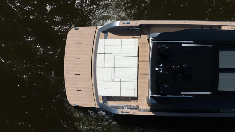Available Now Yacht Photos Pics Top view of 2024 Pardo Yachts GT52, featuring sleek deck design and luxurious seating.