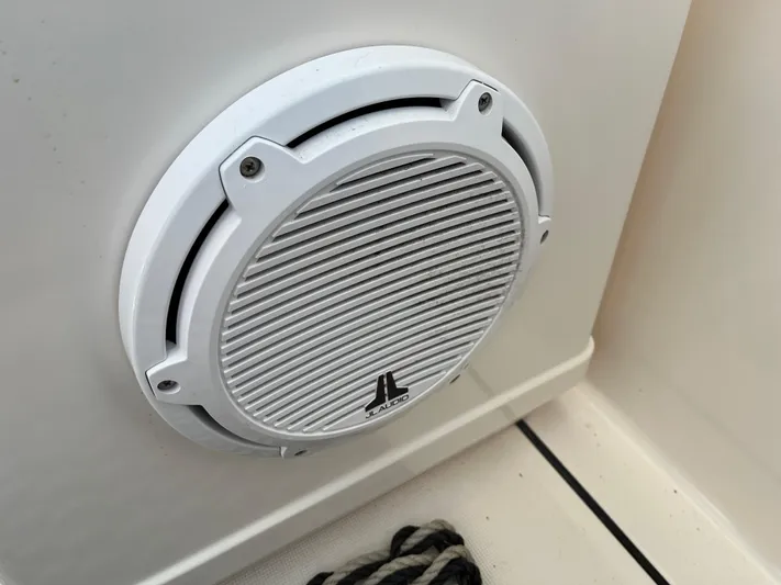  Yacht Photos Pics White JL Audio speaker on 2001 Tiara Yachts 4100 Open boat interior.