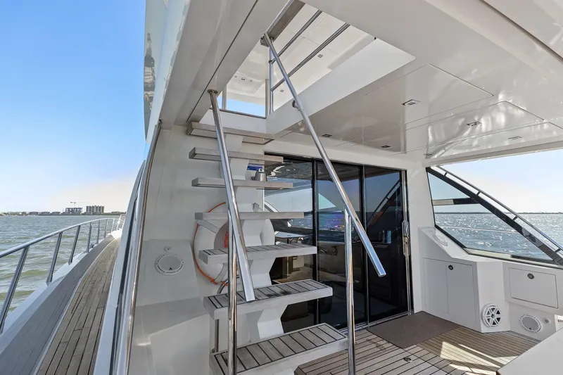 Rock Water Yacht Photos Pics 2013 Cheoy Lee 76 Alpha yacht deck with stairs and ocean view.