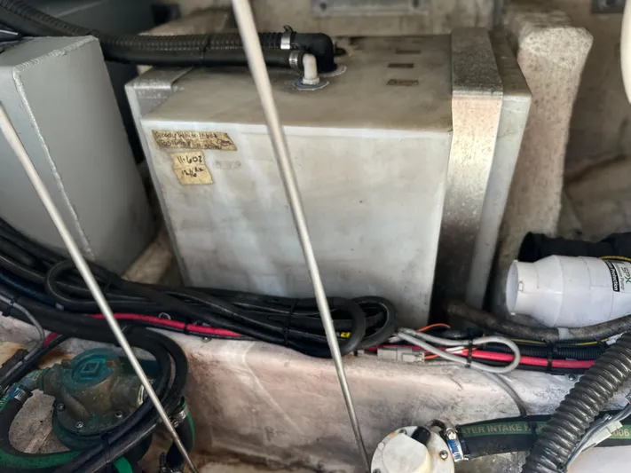 Katy Lady Yacht Photos Pics Engine compartment of 2017 Grady-White Canyon 376 boat, showing wiring and components.