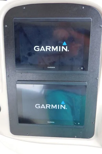  Yacht Photos Pics Garmin navigation screens on 2002 Sea Ray 380 Sundancer boat dashboard.