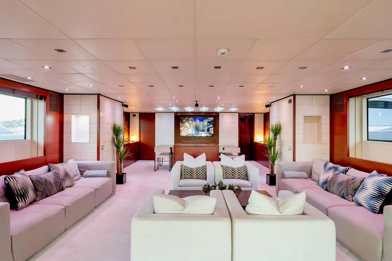  Yacht Photos Pics Luxurious interior of 2007 Baglietto 43 yacht with elegant seating and modern decor.